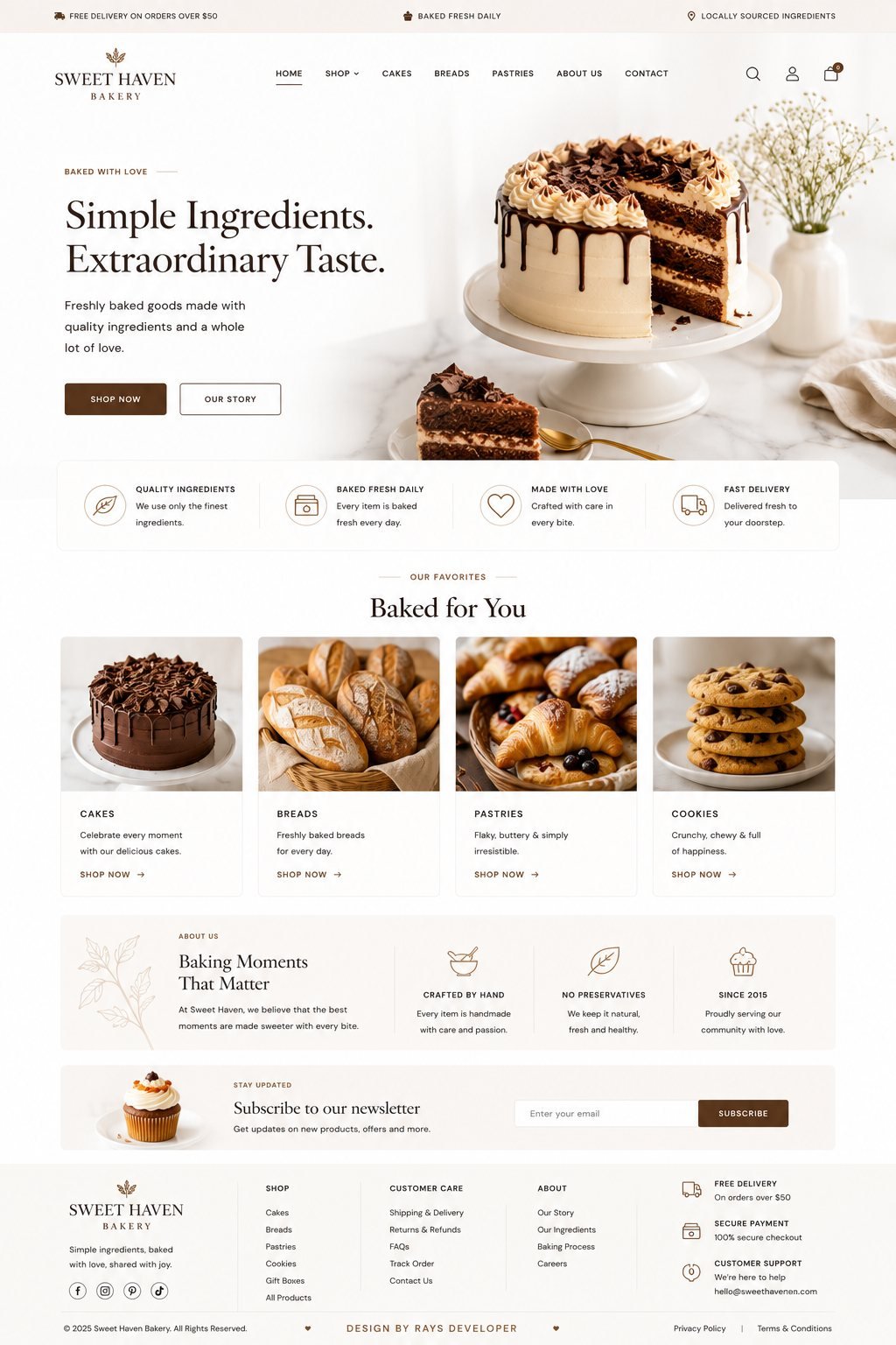Sweet Haven Bakery online store designed by Rays Developer