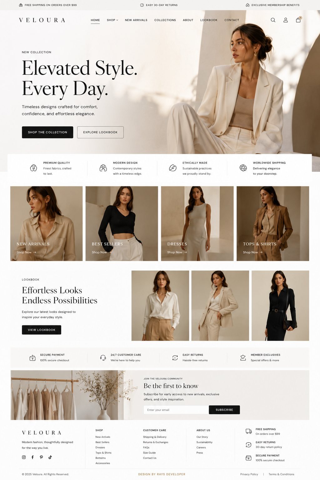 Veloura luxury fashion e-commerce website designed by Rays Developer